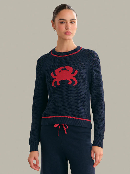 Navy And Red Crab Sweater