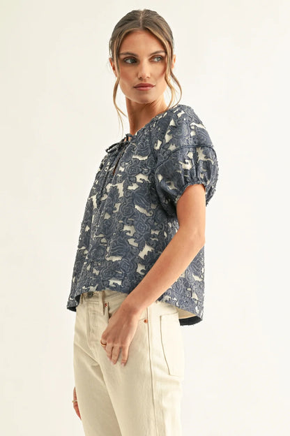 Chambray Jacquard Blouse