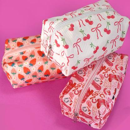 Strawberry Bow Makeup Cosmetic Pouch Bag