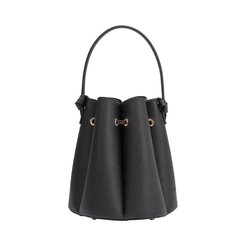 Black Vegan Leather Bucket Bag