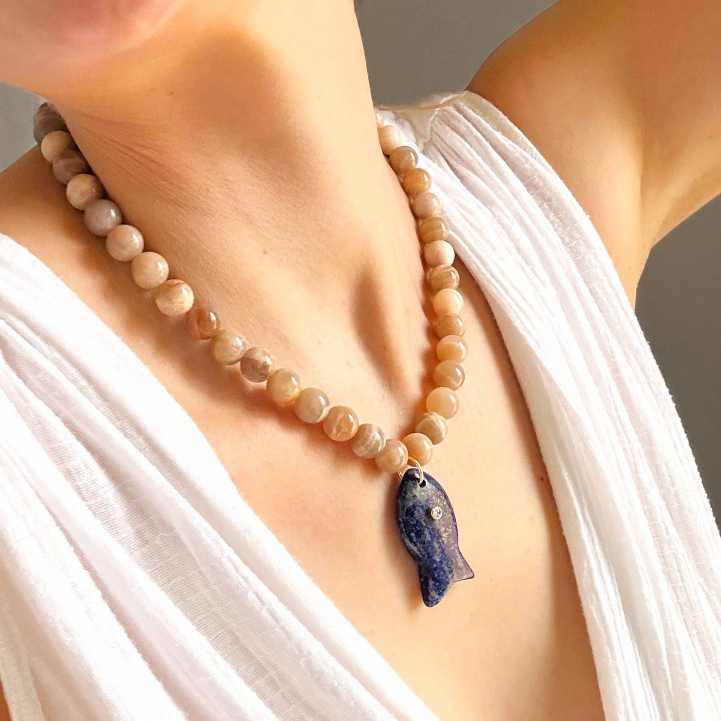 Cece Blue Fish Beaded Necklace