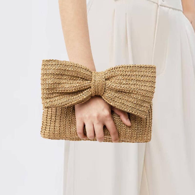 Bow Straw Clutch Bag