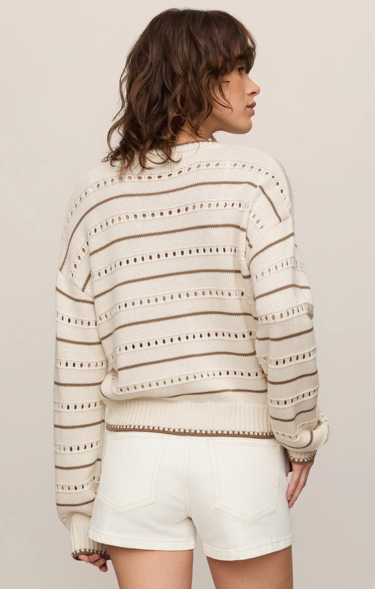 Striped Pointelle Darby Sweater