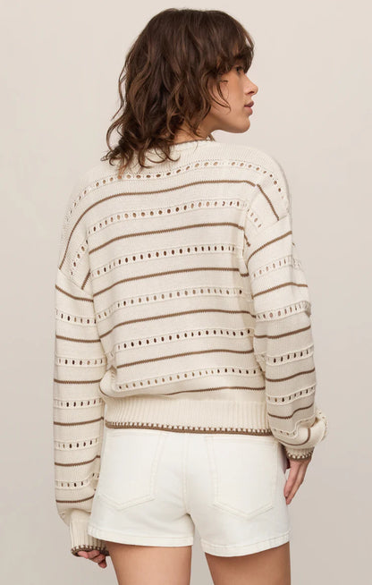 Striped Pointelle Darby Sweater