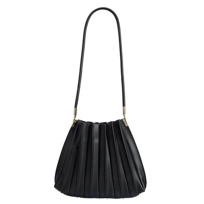 Black Pleated Vegan Leather Shoulder Bag