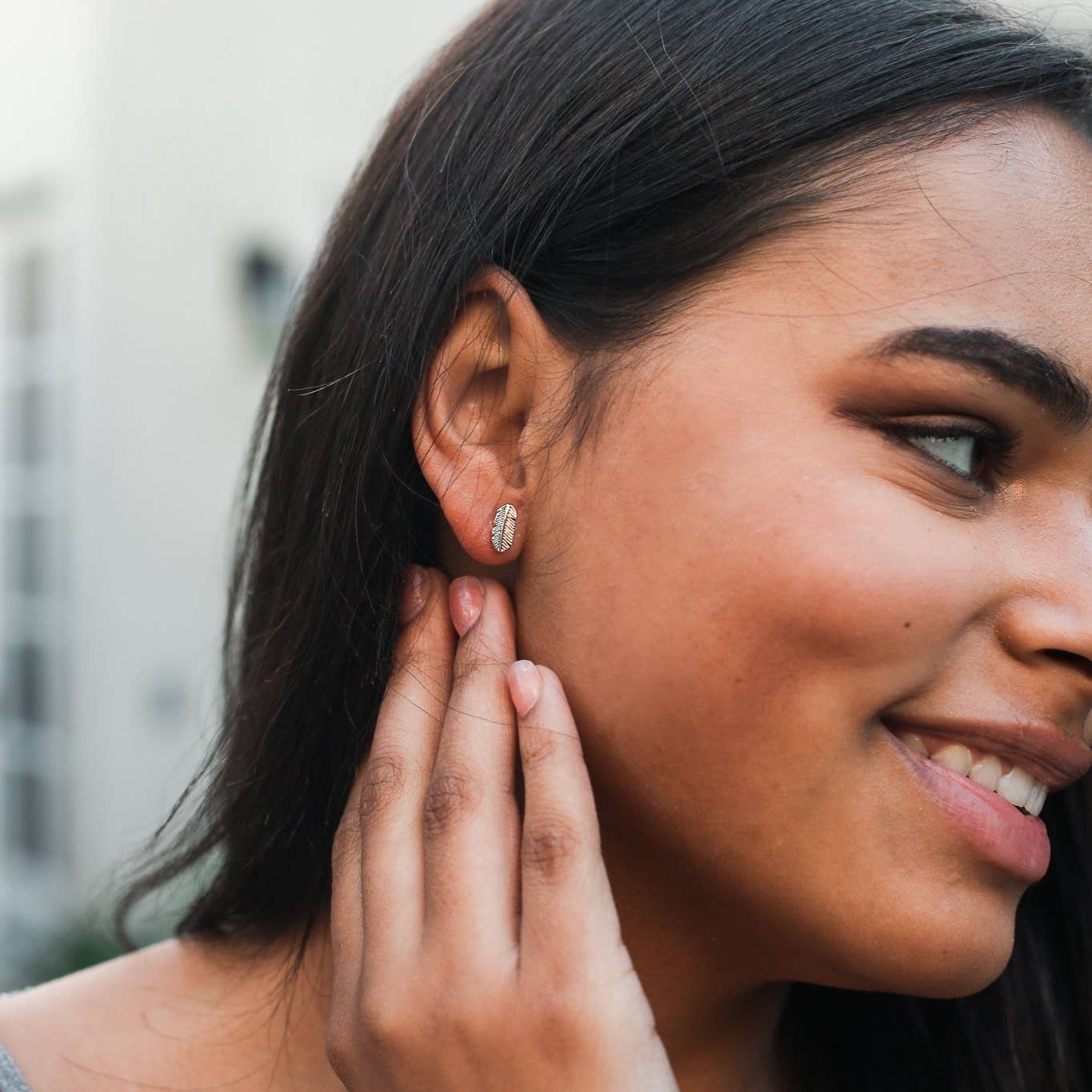 New Moon Feather Gold Earrings