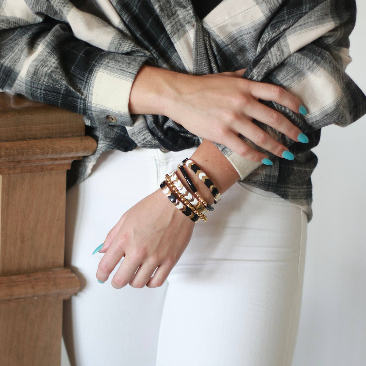 White and Gold Tile Bracelet