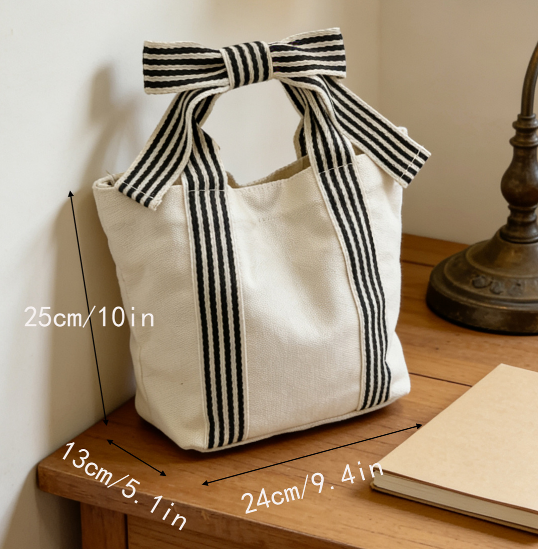 Off White Striped Canvas Tote Bag