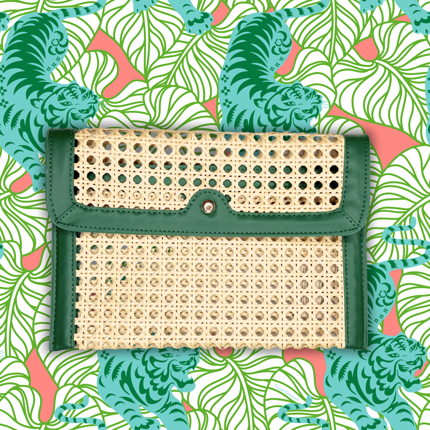Green Trim Cane Clutch