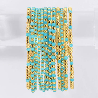 Turquoise Stone And Beaded Stretch Bracelet