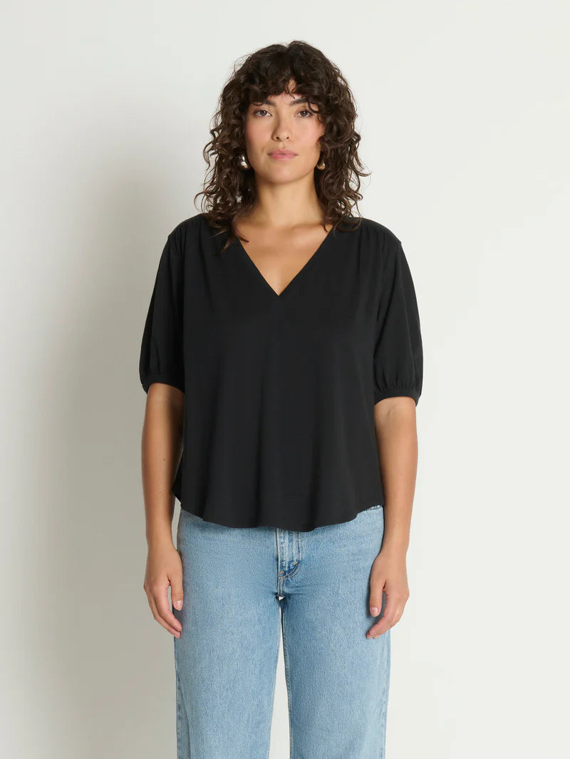 Edie Shirred Shoulder Top - Jet Black