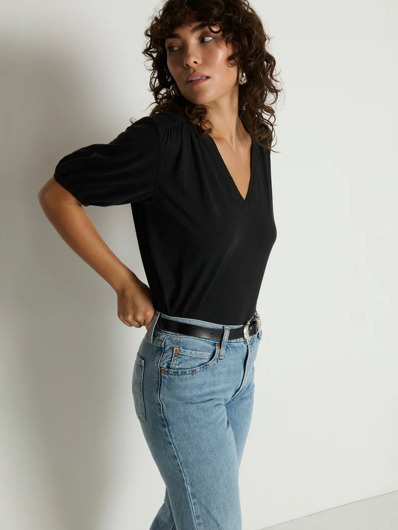 Edie Shirred Shoulder Top - Jet Black