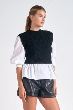 Black and White Sweater Vest Layered