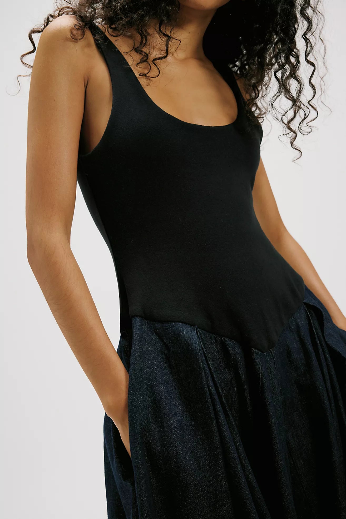 Elio Midi Dress - Black and Denim Combo