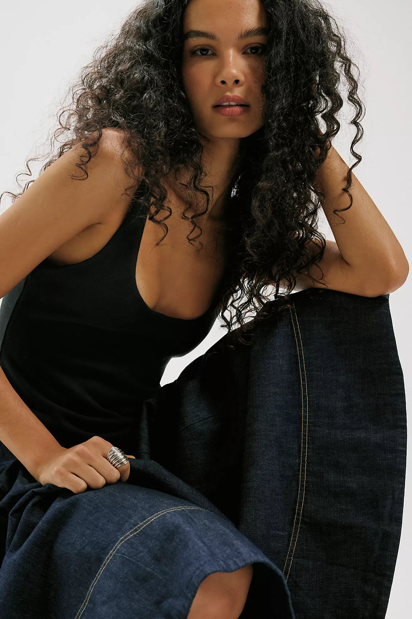 Elio Midi Dress - Black and Denim Combo