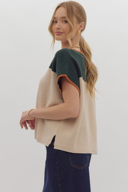 Color Block Short Sleeve Sweater