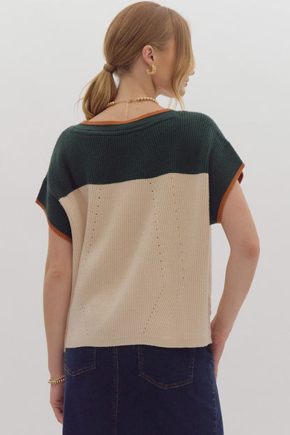 Color Block Short Sleeve Sweater