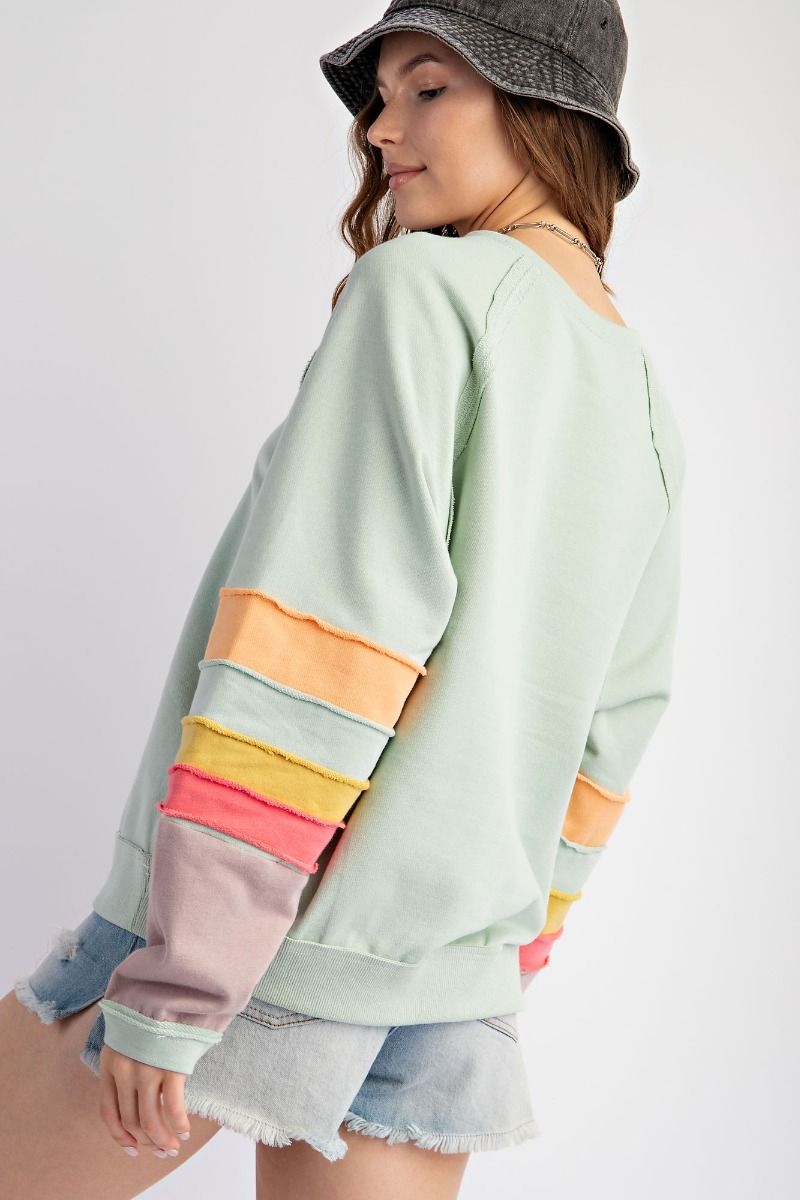 Sage Striped Sleeve Sweatshirt