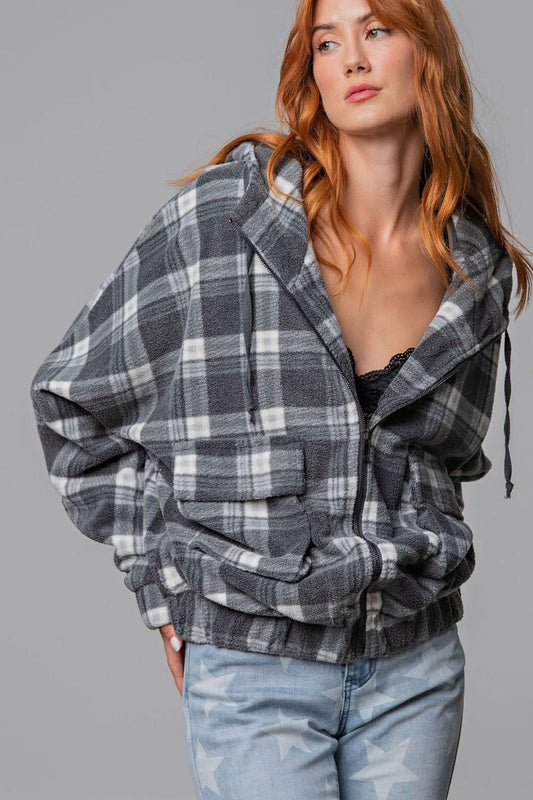 Plaid Fleece Zip Up Hoodie