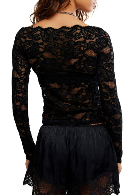 Black Raising Eyebrows Lace Top