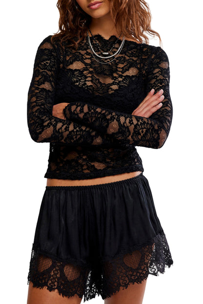 Black Raising Eyebrows Lace Top