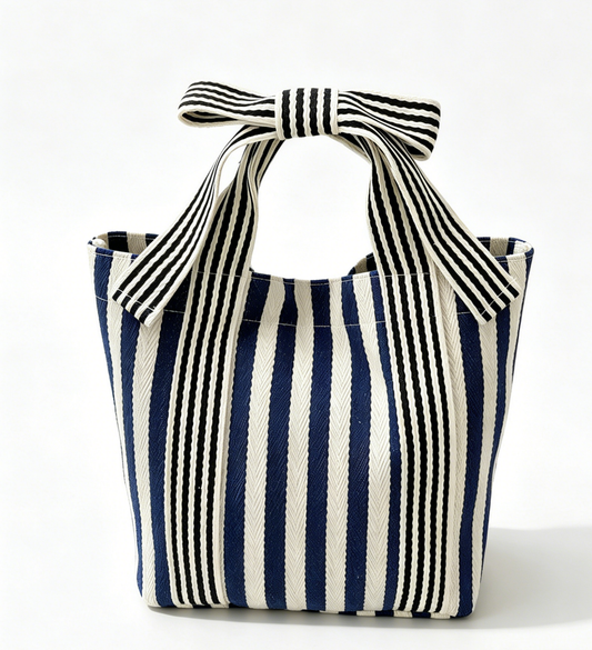 Navy Blue Striped Tote Bag