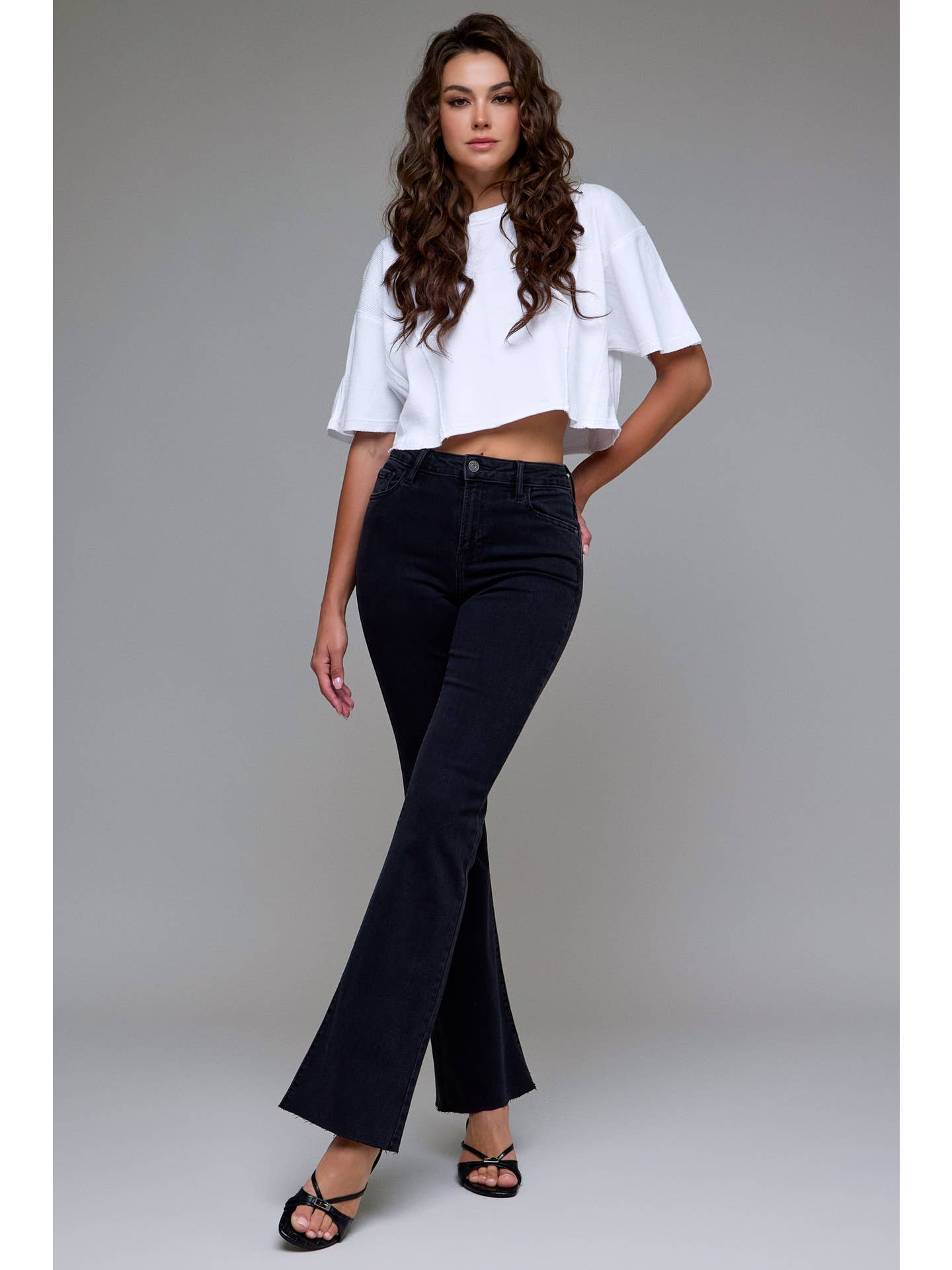 Jet Black Raw Hem Flare