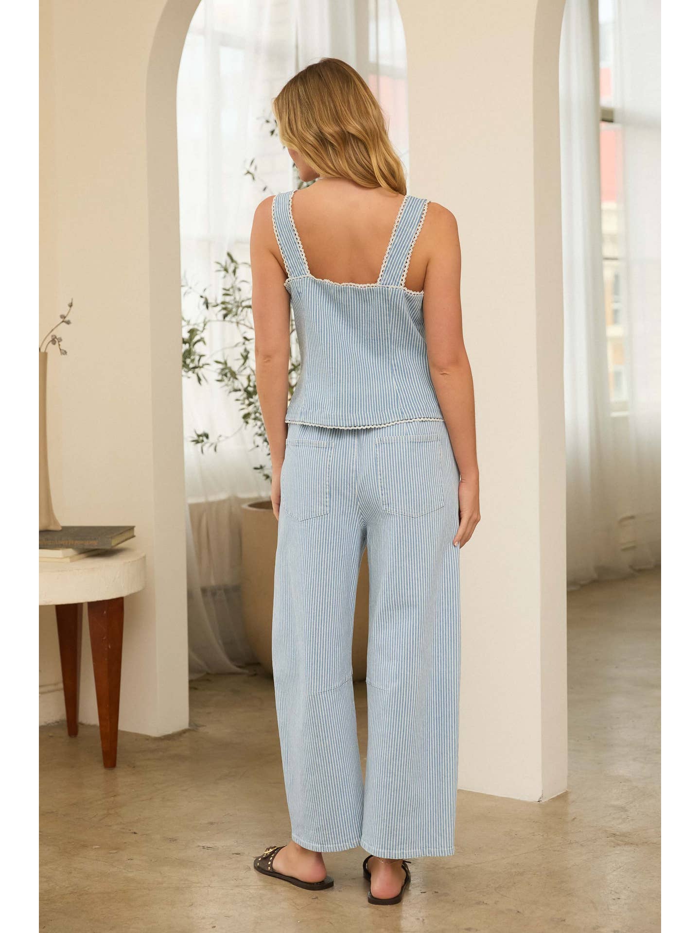 Pinstripe Denim Drawstring Pant