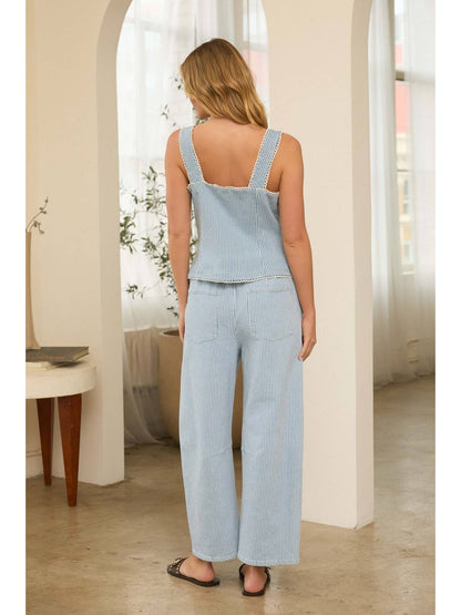 Pinstripe Denim Drawstring Pant