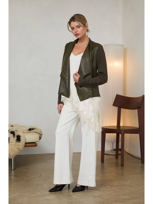 Olive Faux Leather Draped Jacket