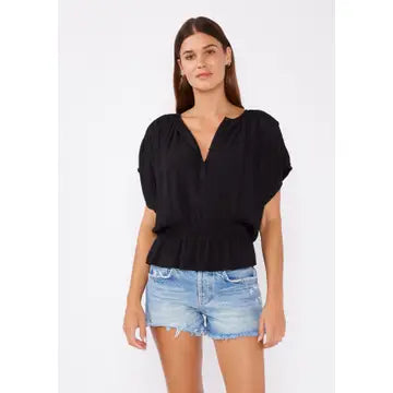 Button Front Dolman Sleeve Peplum Top