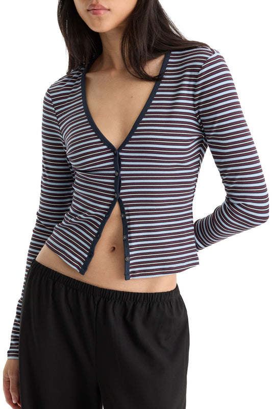 Ivy Stripe Rib V Neck Cardigan