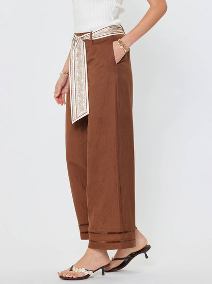 Brown Wide Leg Pant w/Scarf Belt