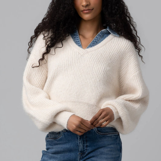 Open Field Sweater with Denim Collar