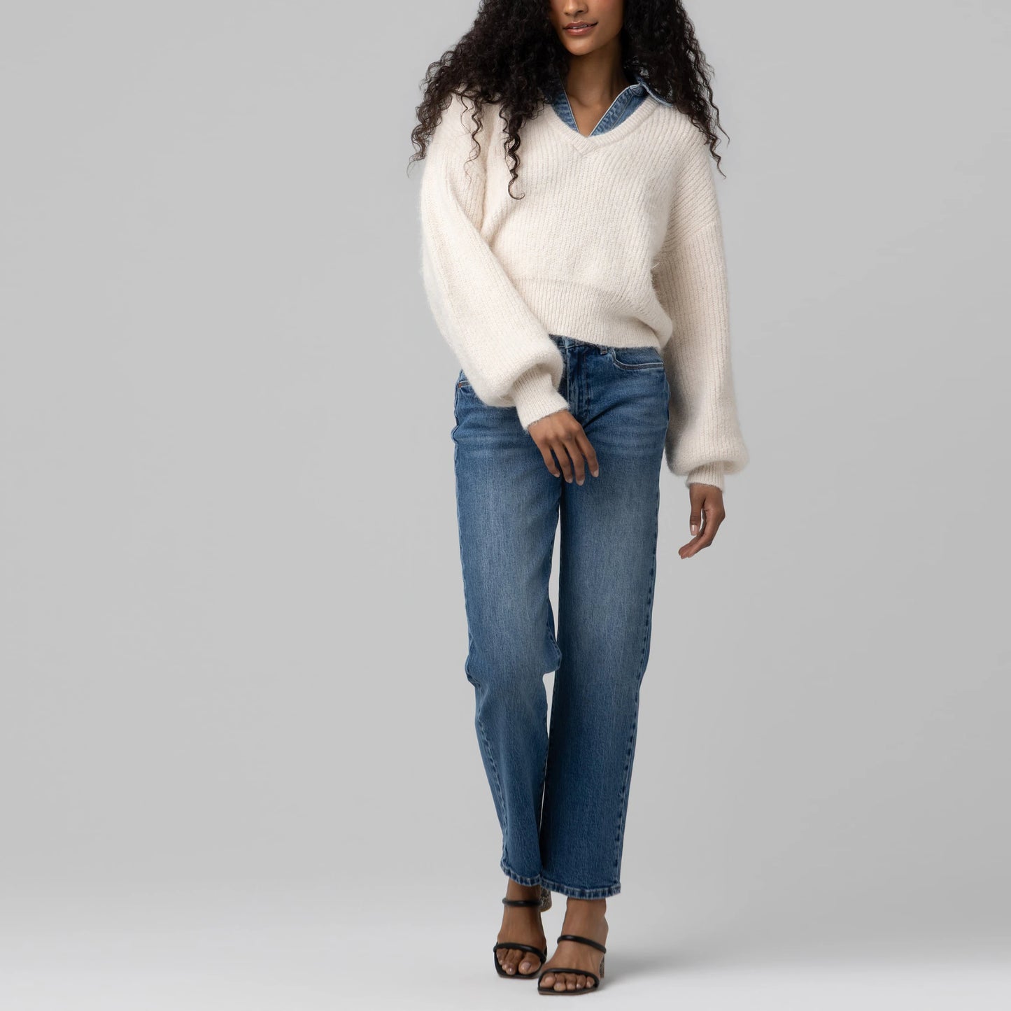 Open Field Sweater with Denim Collar