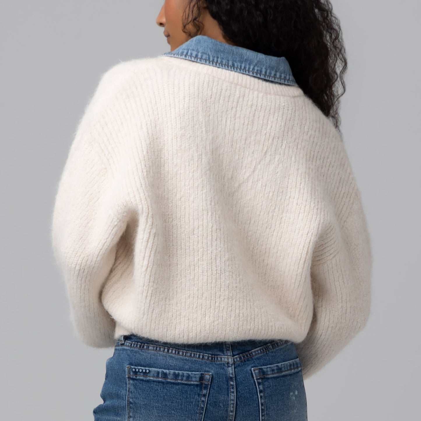 Open Field Sweater with Denim Collar