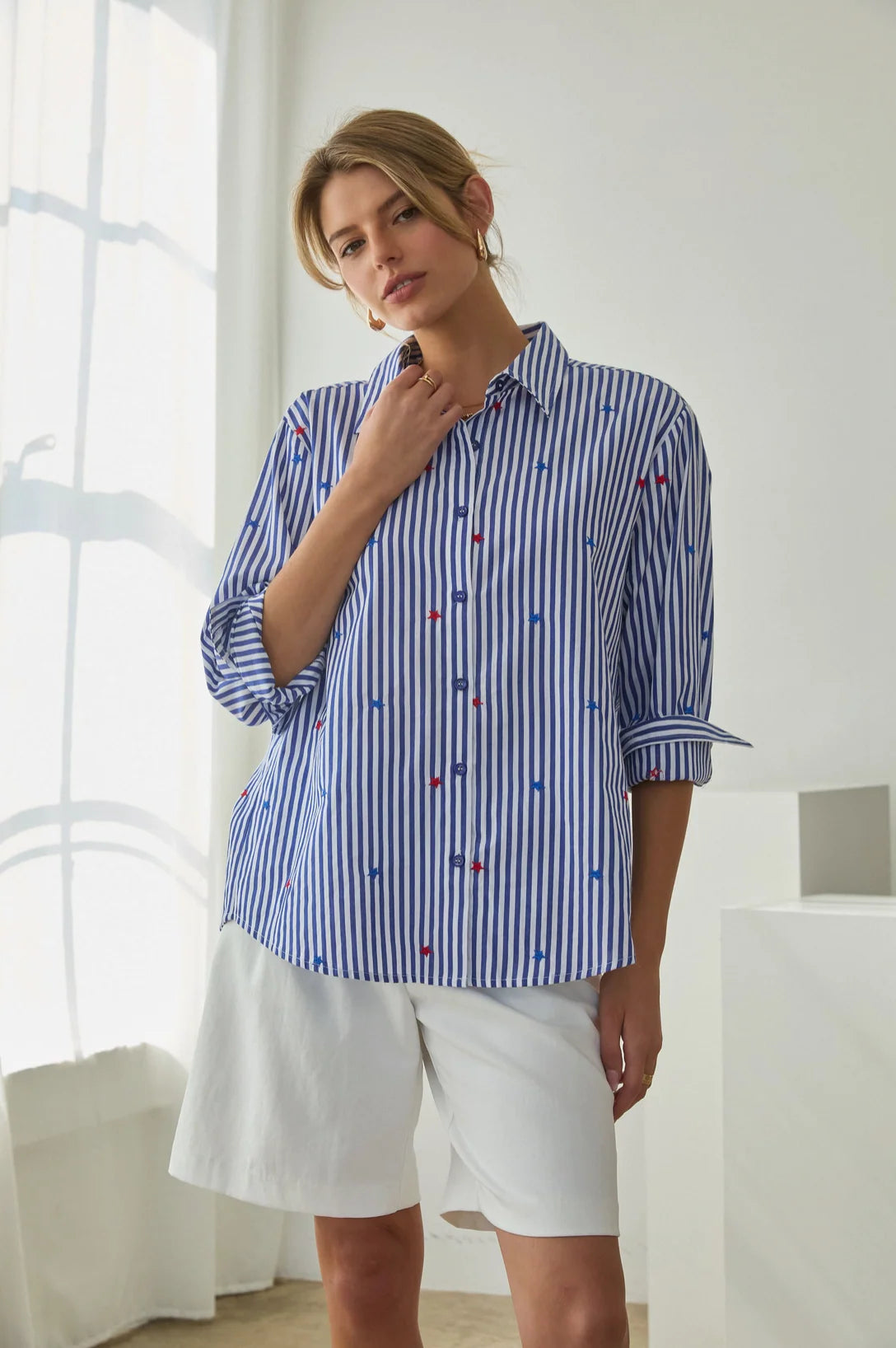 Patriotic Striped Shirt With Stars