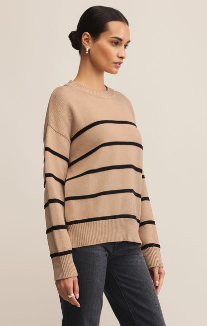 TAN BOYFRIEND STRIPE SWEATER