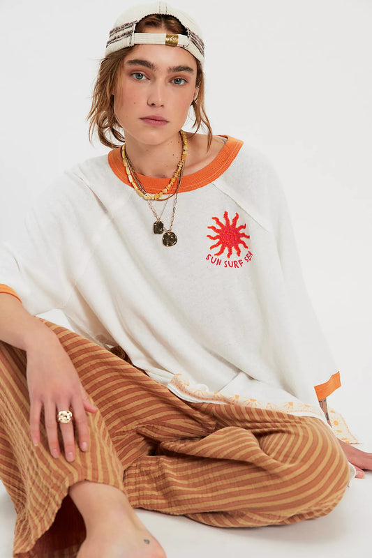 Guilia Ringer Embroidered Tee - Summer Cream Combo