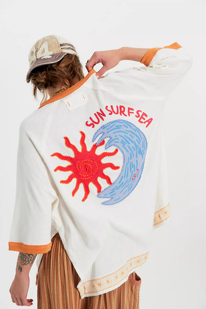 Guilia Ringer Embroidered Tee - Summer Cream Combo