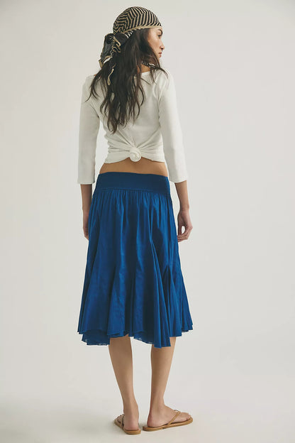 Blue Embroidered Midi Skirt