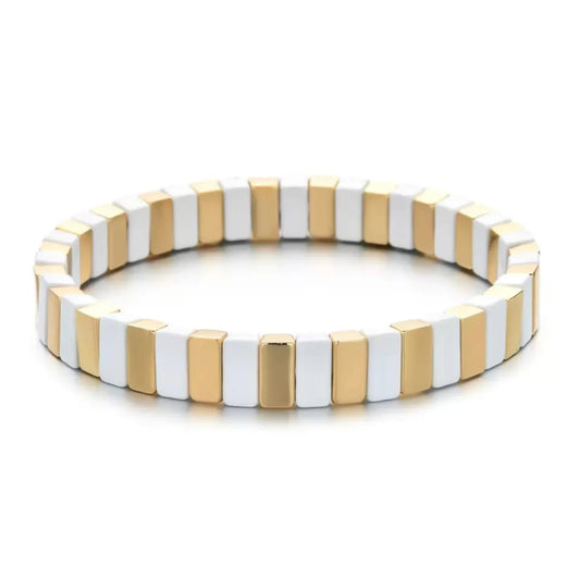 Gold and White Tile Bracelet