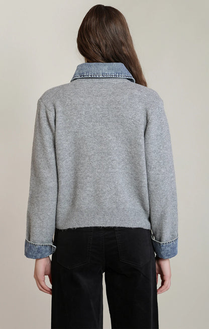 Grey Denim Trim Sweater Shirt