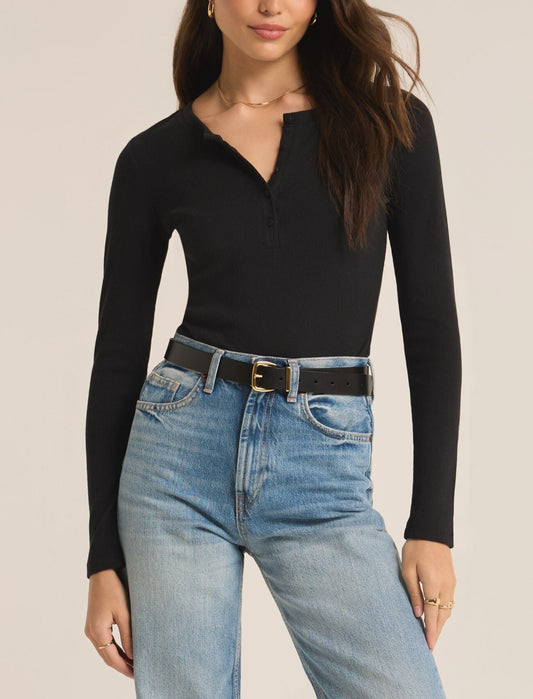 Scarlett Rib Henley - Black