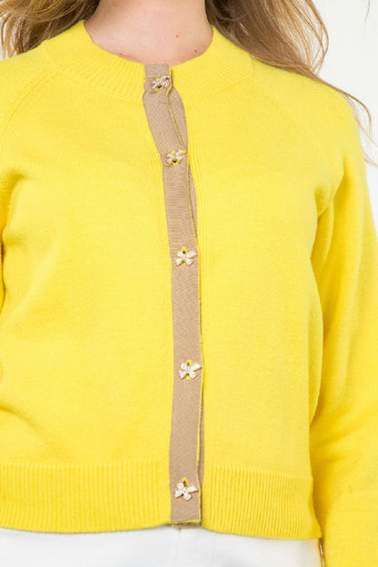 Yellow Bow Button Cardigan