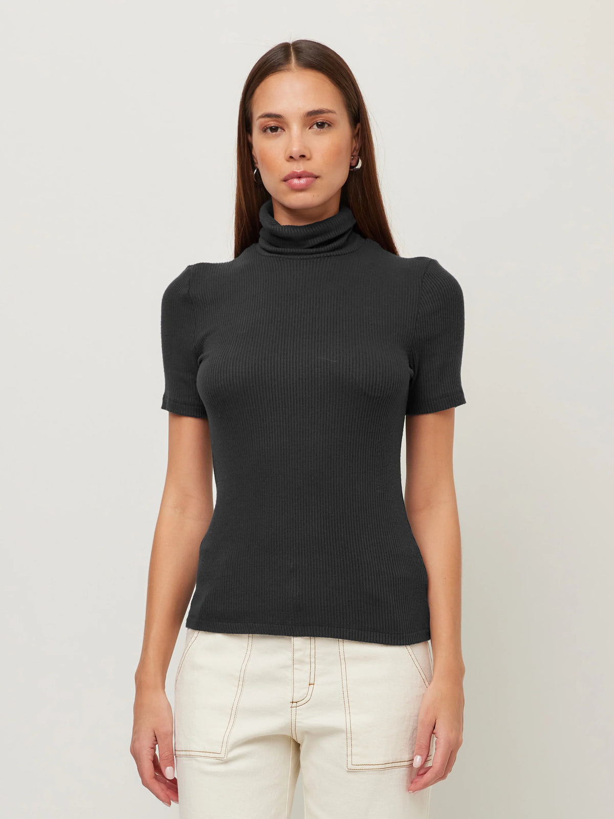 Black Short Sleeve Turtleneck Sweater