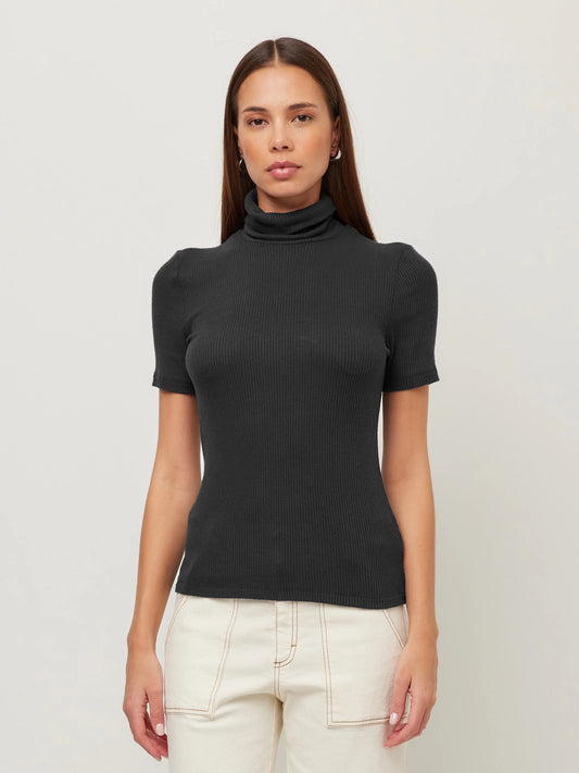 Black Short Sleeve Turtleneck Sweater