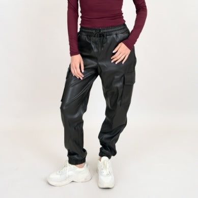 Black Vegan Leather Joggers