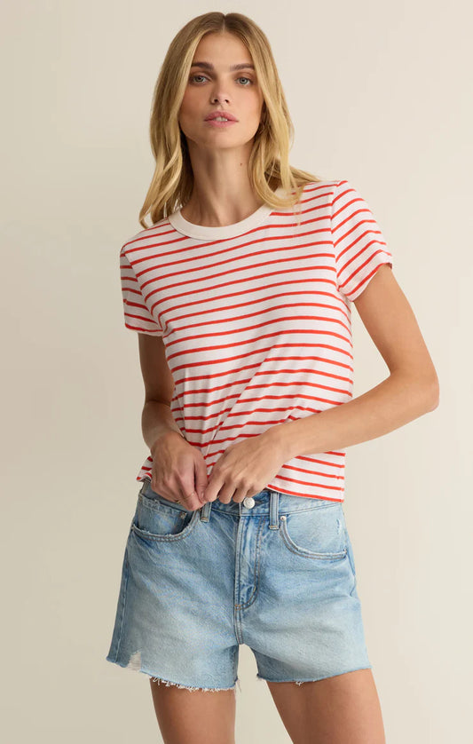 Junie Striped Tee - Lychee Red