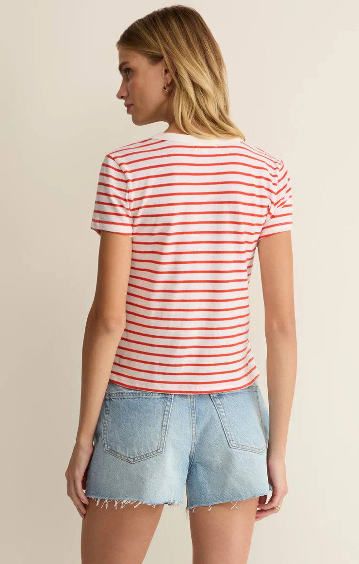 Junie Striped Tee - Lychee Red